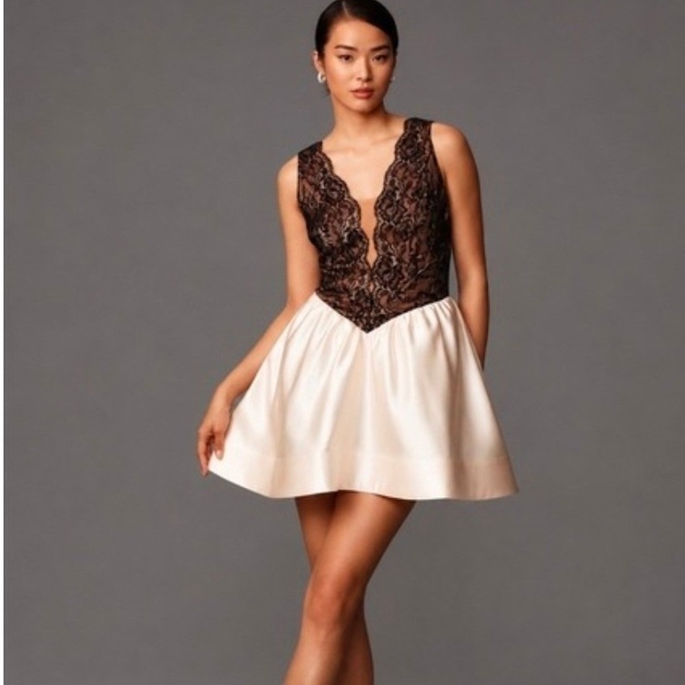 Maeve Anthropologie Mini Dress 12 Twofer Basque Waist Lace Satin Event Sexy NEW